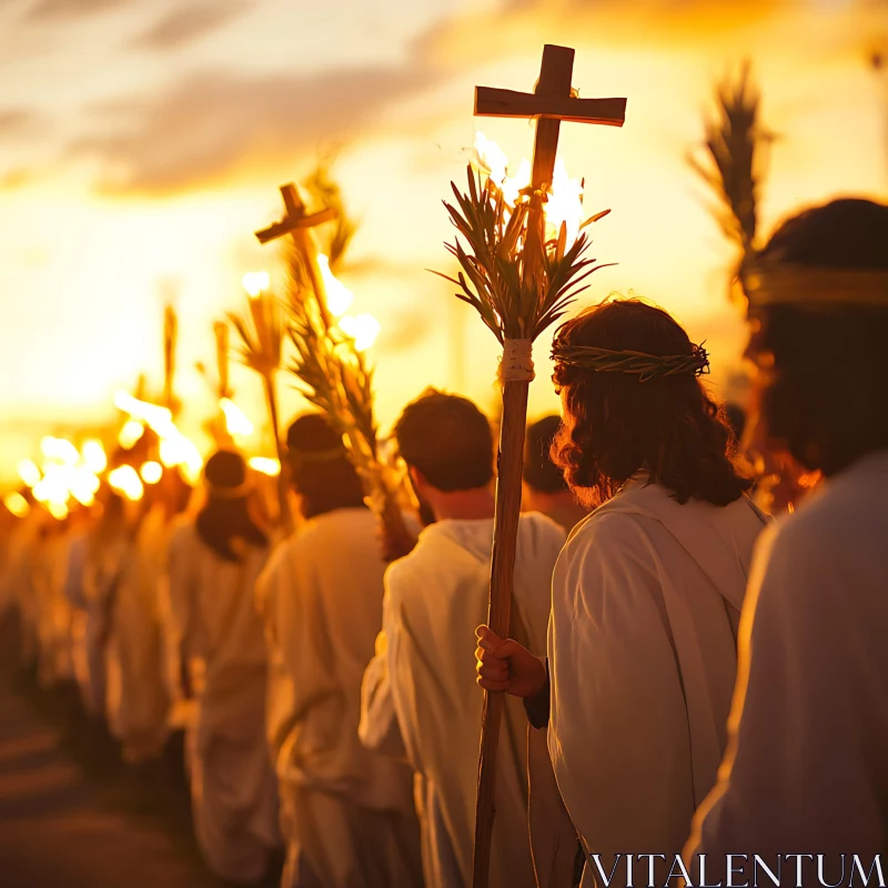 Religious Procession with Crosses AI Image