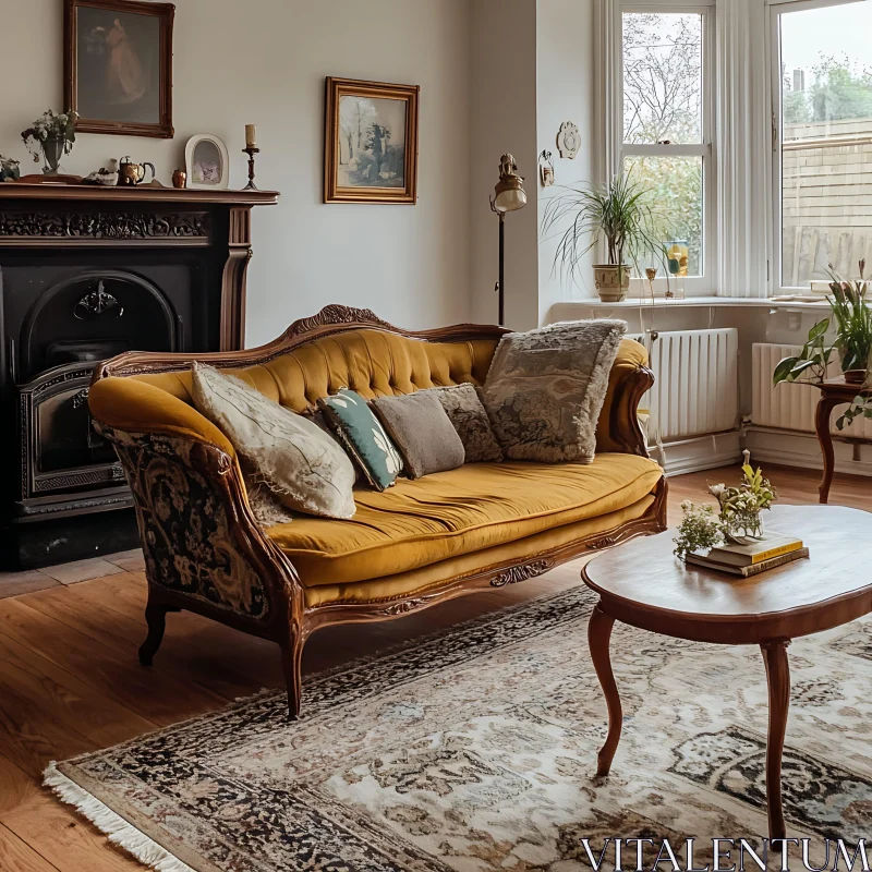 Cozy Interior with Antique Furniture AI Image