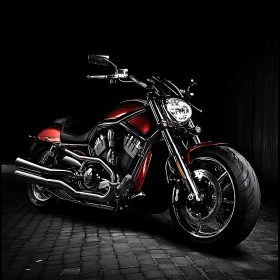Crimson Motorcycle: A Study in Chrome and Shadow