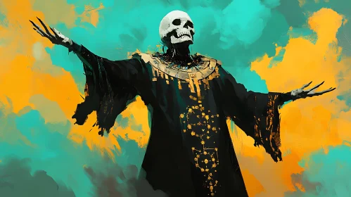 Mystical Skeleton Art with Golden Details