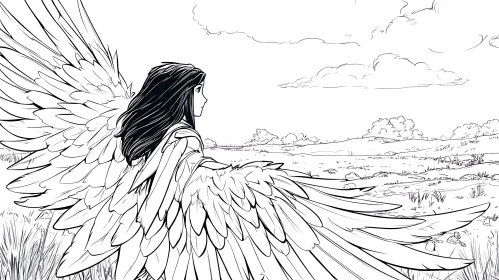 Winged Angel Contemplating Nature