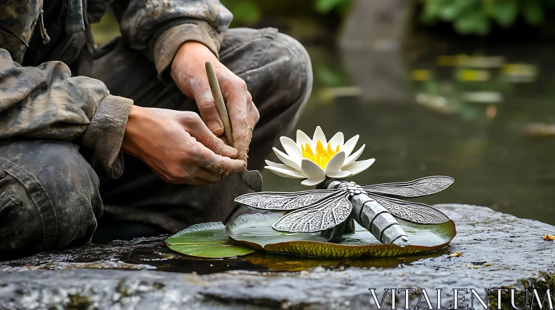 AI ART Clay Art: Dragonfly and Lotus Creation