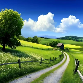 Lush Green Field and Blue Sky Image