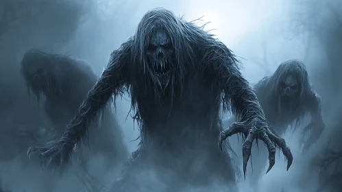 Horror Creature Emerging from Mist