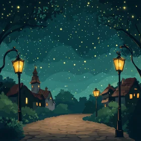 Starry Night City Illustration