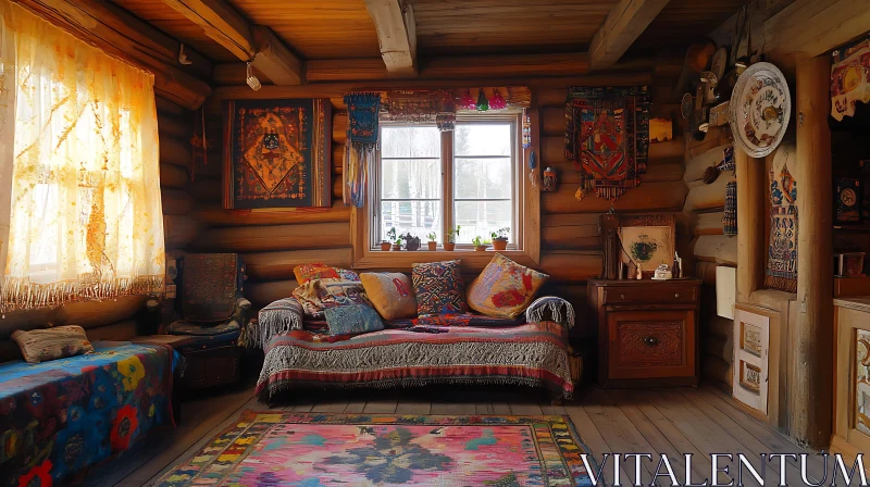 Rustic Wooden Room with Bohemian Decor AI Image