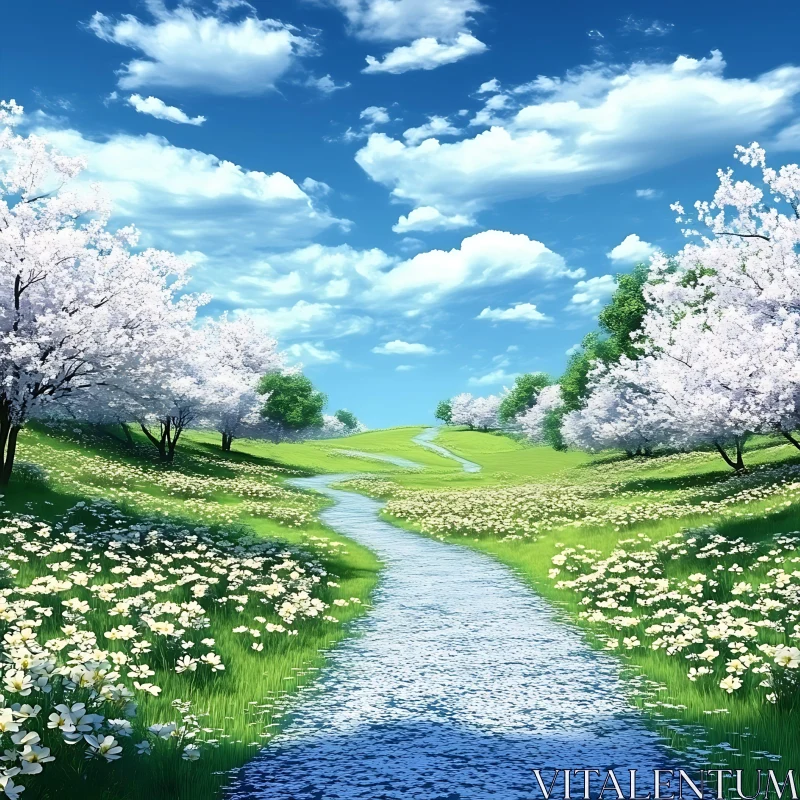 Path Through Blooming Meadow AI Image