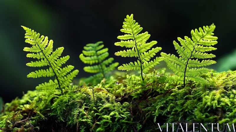 Delicate Ferns in Forest Moss AI Image