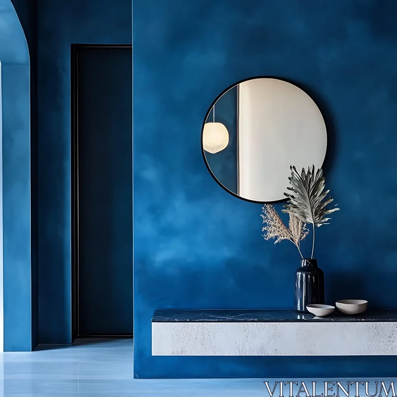 Modern Blue Room with Minimalist Decor AI Image