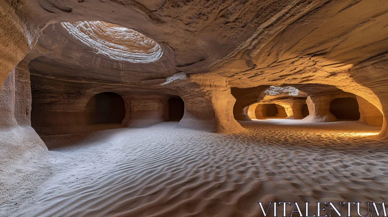 AI ART Enigmatic Cave with Sand and Archways