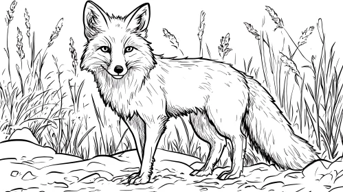Monochrome Fox Amidst Tall Grasses