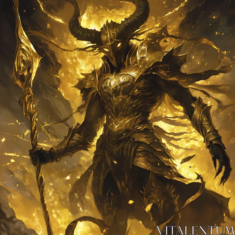 AI ART Fiery Demon Warrior in Golden Armor