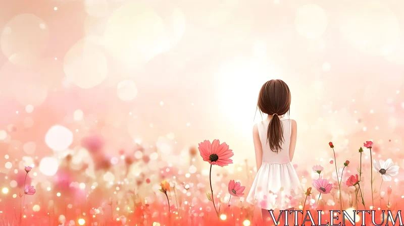 Dreamy Flower Field with Girl AI Image