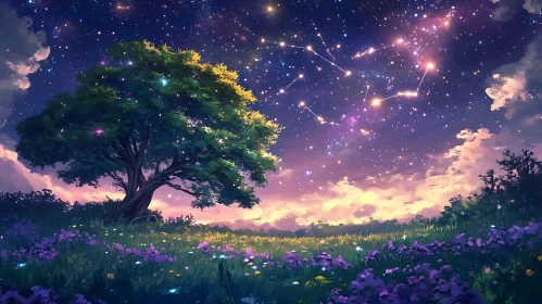 Celestial Tree under Starry Skies