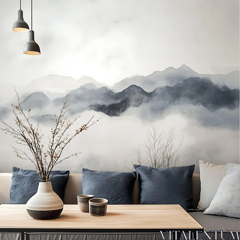 AI ART Minimalist Interior with Mountain View