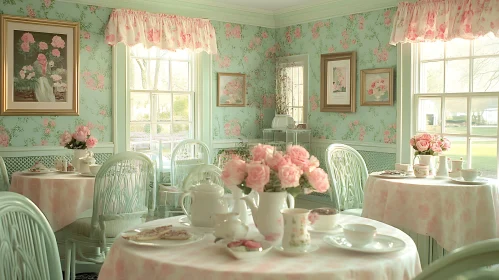 Pastel Tea Room with Floral Wallpaper