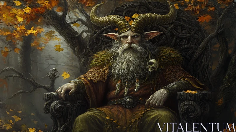 AI ART Regal Horned Figure Autumnal Forest