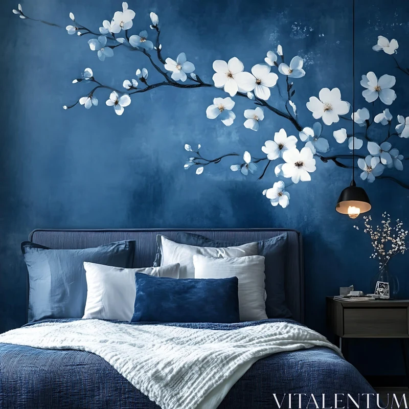 Elegant Blue Bedroom Interior AI Image