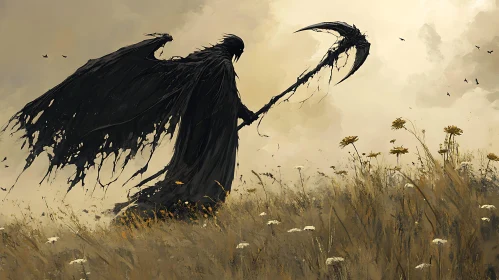 Death with Scythe in a Flower Field