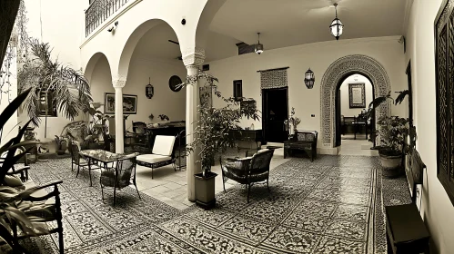 Sepia-toned Courtyard with Plants