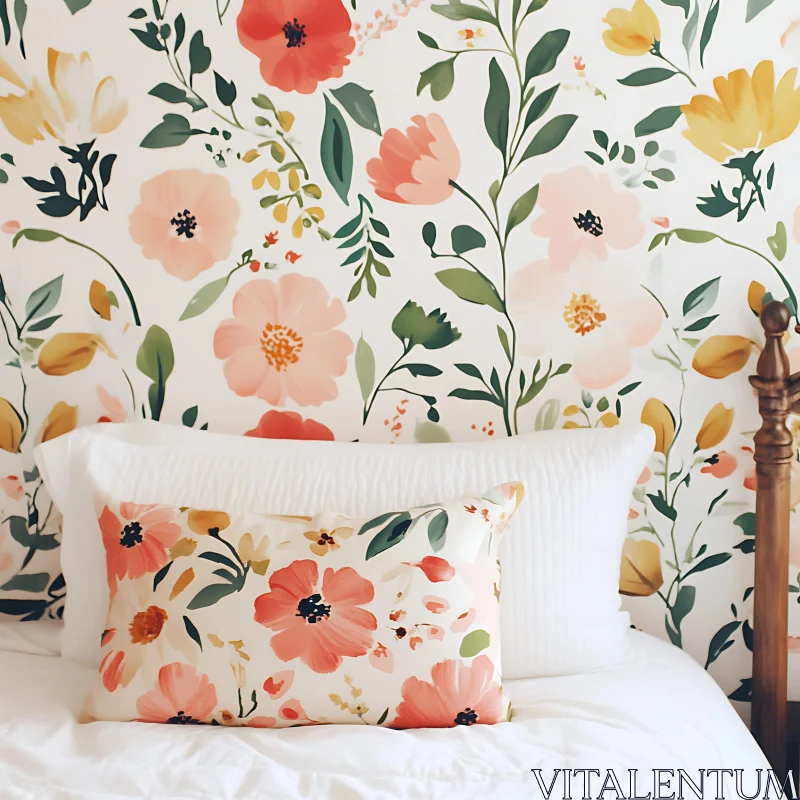 AI ART Botanical Harmony: Floral Wallpaper and Pillow