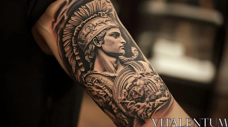 Intricate Roman Warrior Tattoo on Forearm AI Image