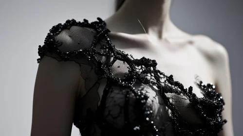 Ethereal Beauty: Delicate Shoulder in Black Lace Dress