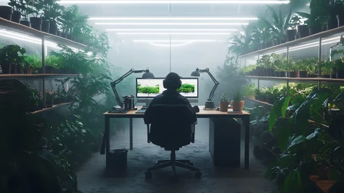 Green Office Space with Person Working