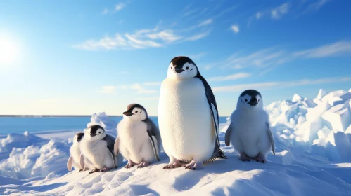 Penguin Family on a Snowy Field: A Study in Photorealistic Rendering