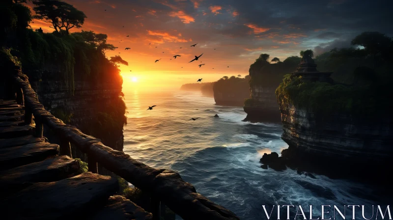 Tropical Sunset over Ocean and Cliffs - Indonesian Gothic Art AI Image