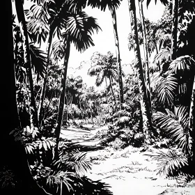 Black and White Tropical Forest