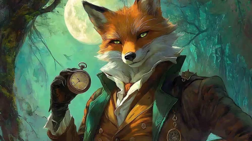 Anthropomorphic Fox with Timepiece