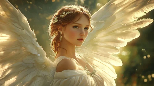 Ethereal Angel Woman with Feathery Wings