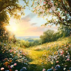 Idyllic Flower Field Landscape