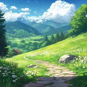 Scenic Path Through Mountain Flowers