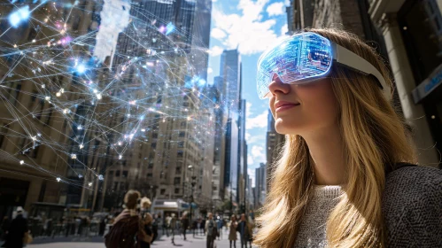 Woman Experiencing VR in Urban Setting
