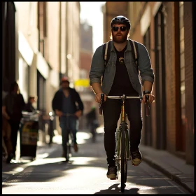 Man Cycling in Urban Environment