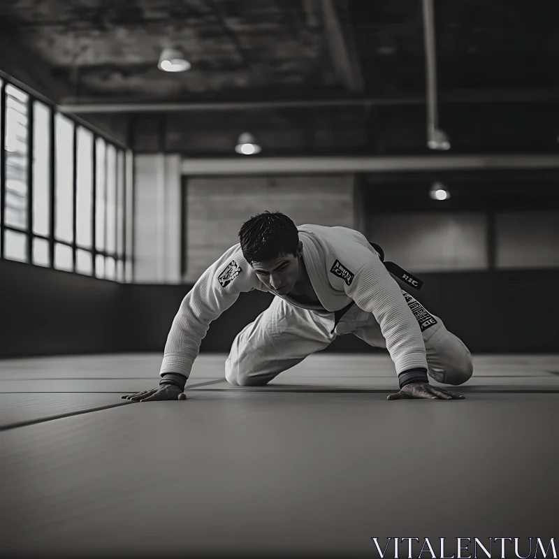 Monochrome Martial Arts Training Scene AI Image