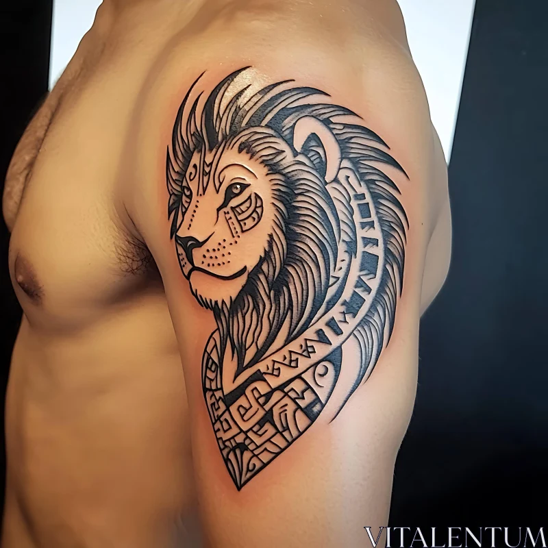 Geometric Tribal Lion Tattoo AI Image