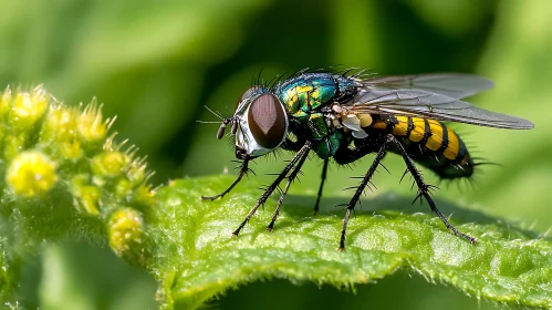 Macro View of a Fly on a Leaf