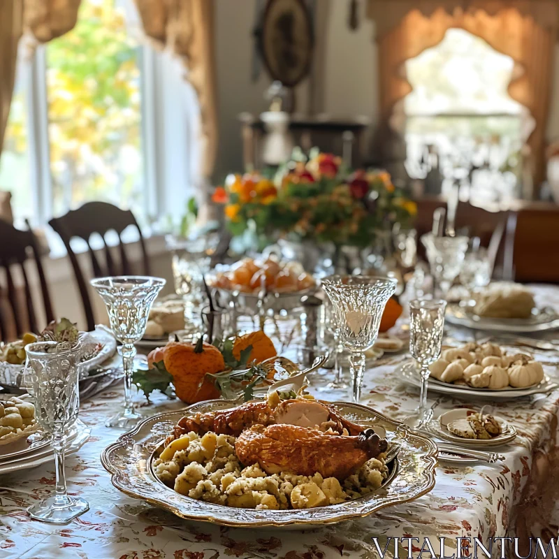 Thanksgiving Feast: A Beautiful Table Setting AI Image