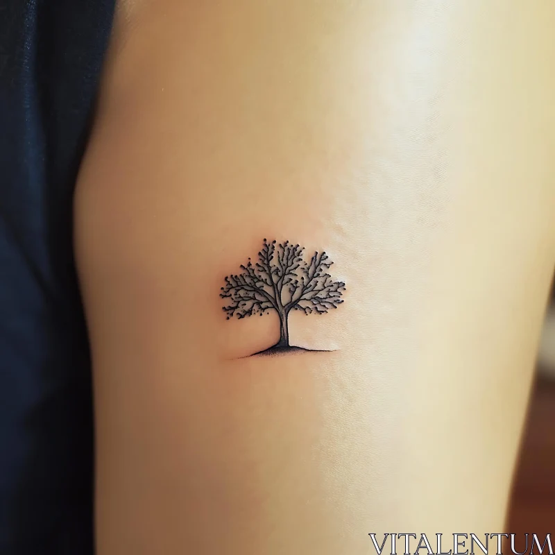 Elegant Black Ink Tree Tattoo AI Image