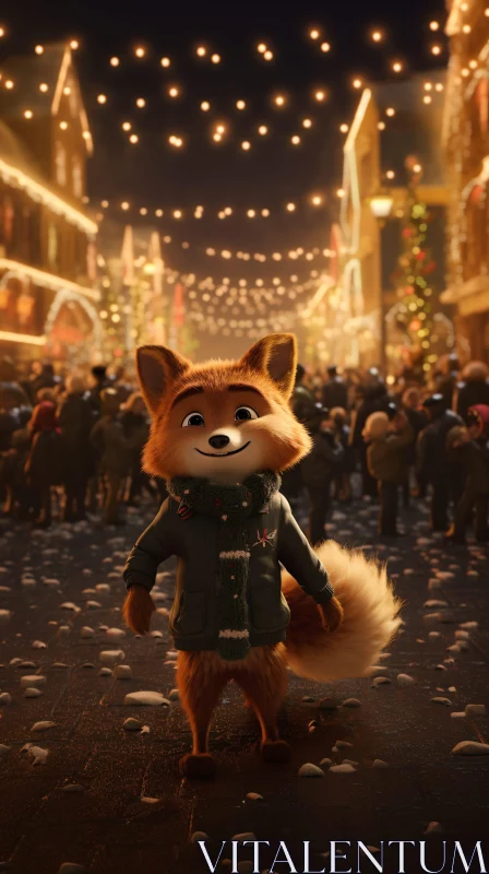 Charming Fox Character in Christmas Setting AI Image