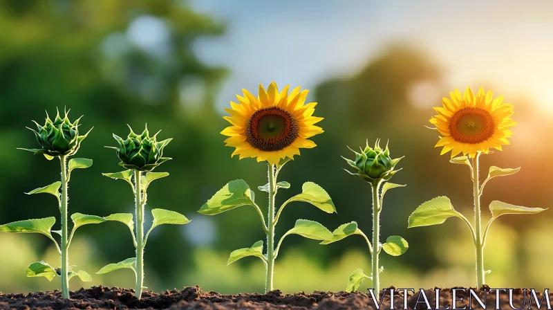 Sunflower Growth Stages in Sunlight AI Image