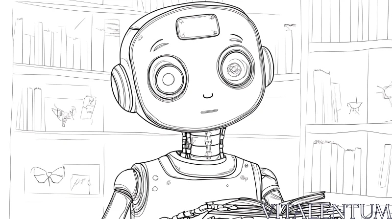 AI ART Line Art Robot Reading a Book