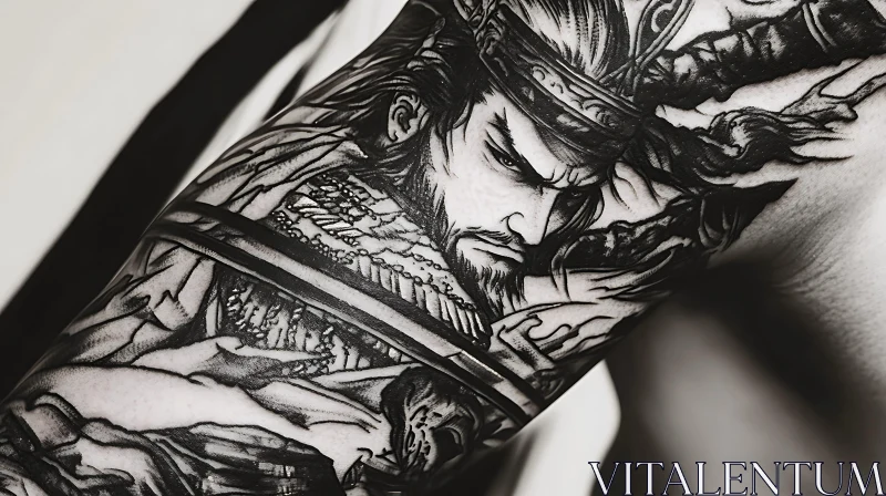 Detailed Black and White Warrior Tattoo AI Image