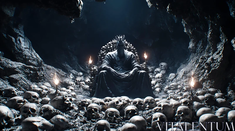 King of Skulls on Throne AI Image