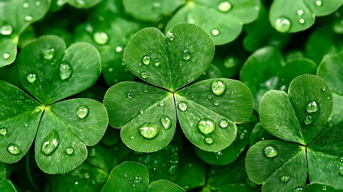 Clover Leaves with Dew Drops