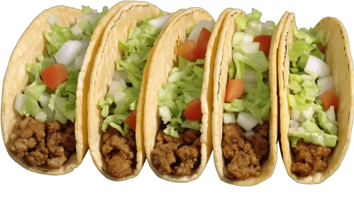 Five Tacos Filled with Beef and Vegetables