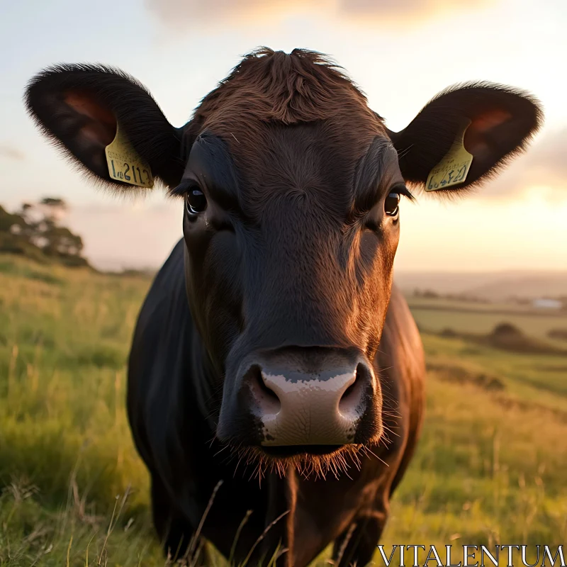 Close-Up of Cow in Field AI Image